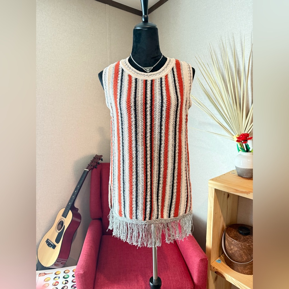 Massimo Dutti Striped Knit tunic Cream, Black, Orange